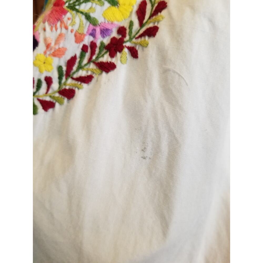 Vintage 1970s Mexican San Antonino Hand Embroidered White Cotton Maxi Dress - Picture 8 of 9